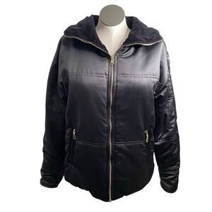 Vtg Metropolitan NY Womens Reversible Satin Velvet Parka M Black Holiday Evening